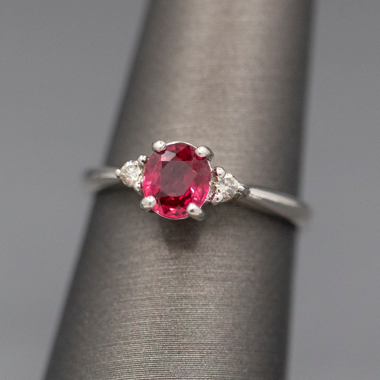 Royal Red Spinel and Diamond Ring in Platinum