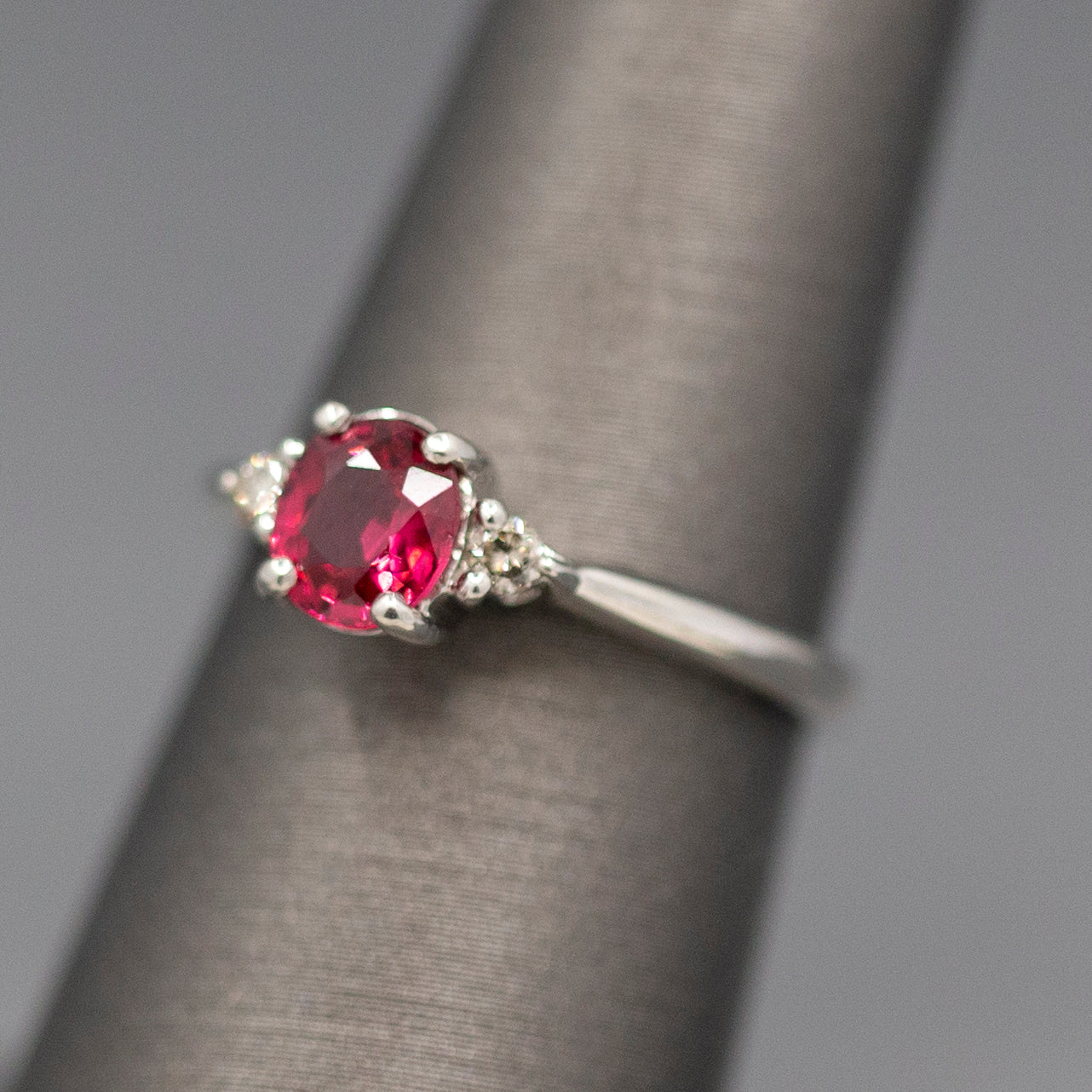 Royal Red Spinel and Diamond Ring in Platinum