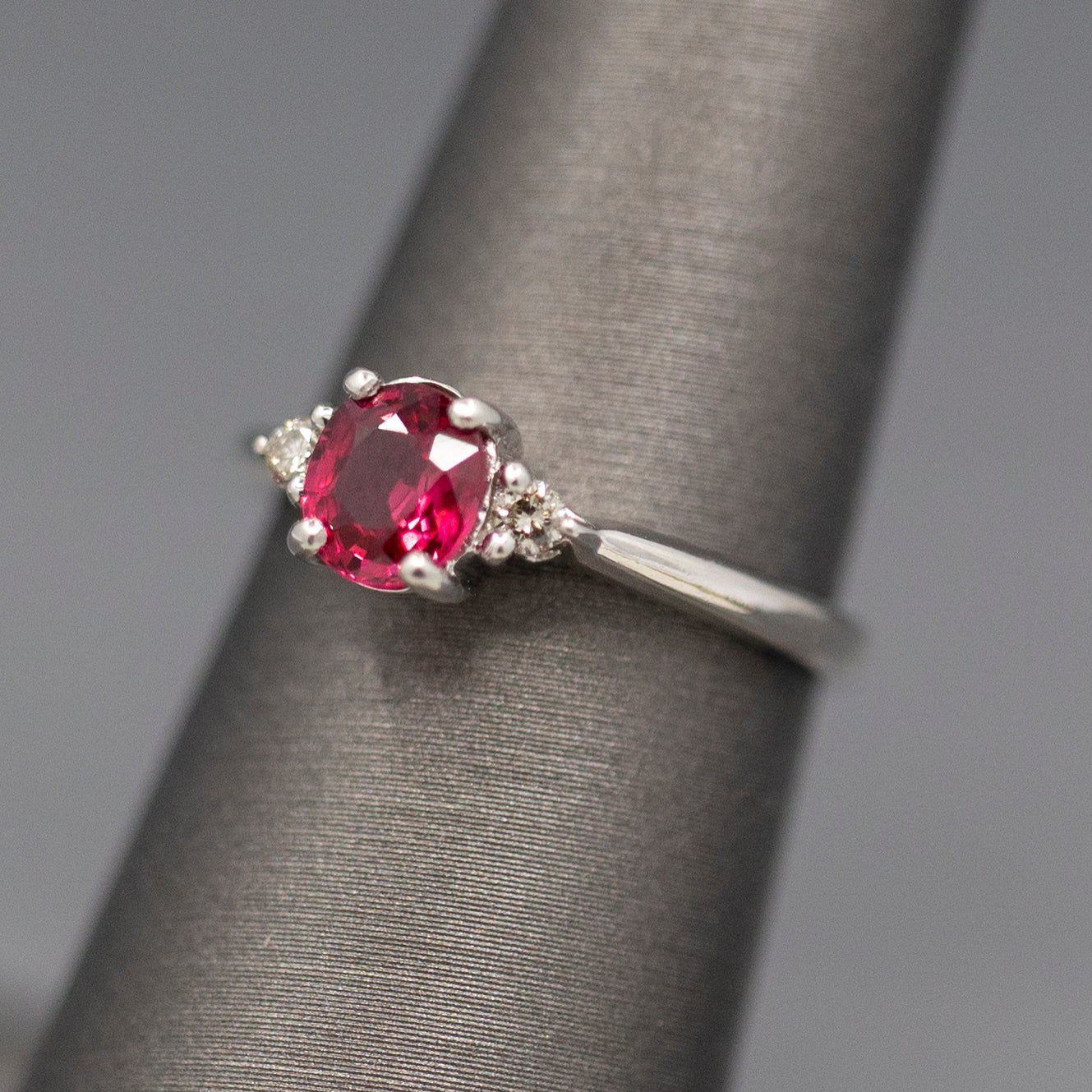 Royal Red Spinel and Diamond Ring in Platinum