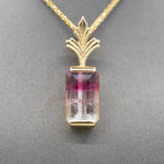 Bi-Color Emerald Cut Tourmaline Enhancer Pendant in 14k Yellow Gold