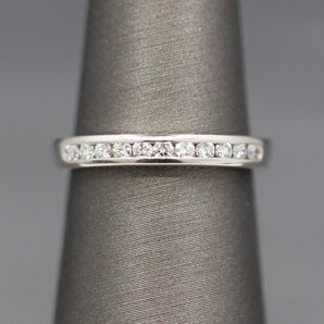 Petite Channel Set Round Diamond Wedding Band Stackable Ring in 14k White Gold