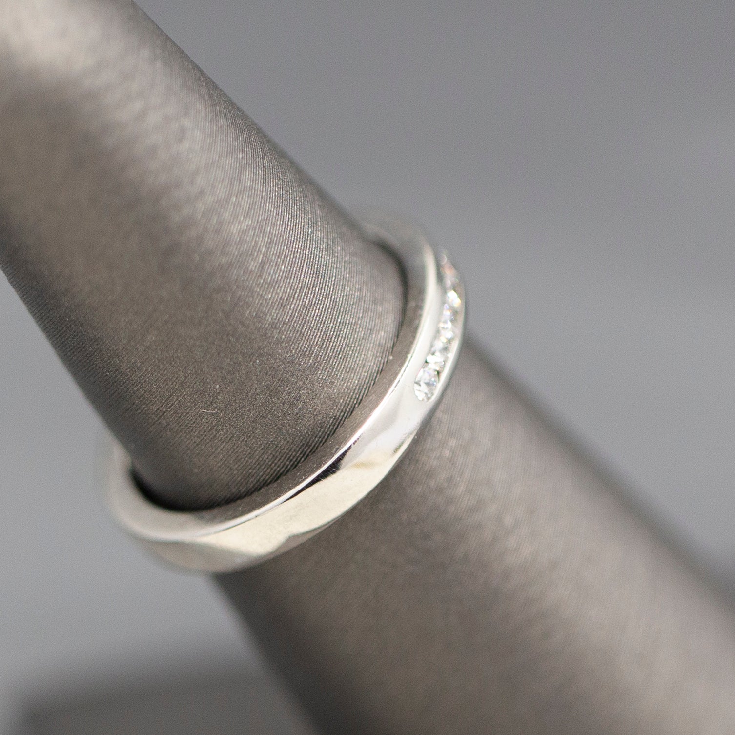 Petite Channel Set Round Diamond Wedding Band Stackable Ring in 14k White Gold
