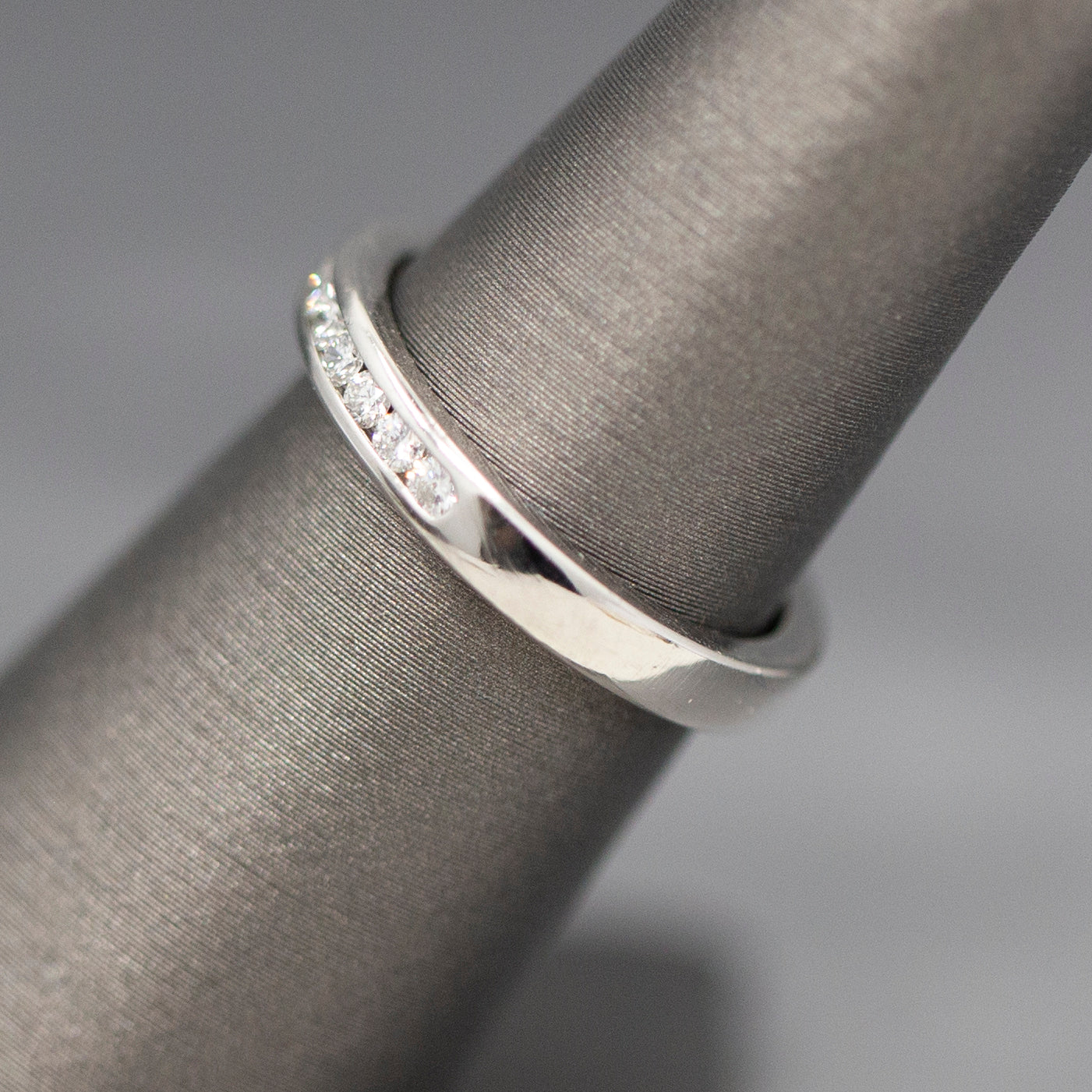 Petite Channel Set Round Diamond Wedding Band Stackable Ring in 14k White Gold