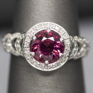 Handcrafted 2.13ctw Striking Pink Tourmaline and Diamond Ring 14k
