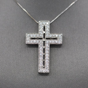 Bold White Gold Diamond Christian Cross Pendant Necklace in 14k White Gold
