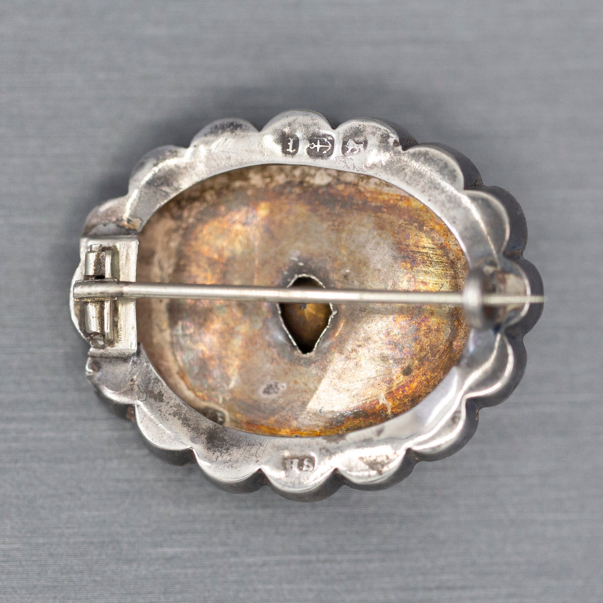 1885 Victorian English Silver and Paste Engraved Brooch Pin