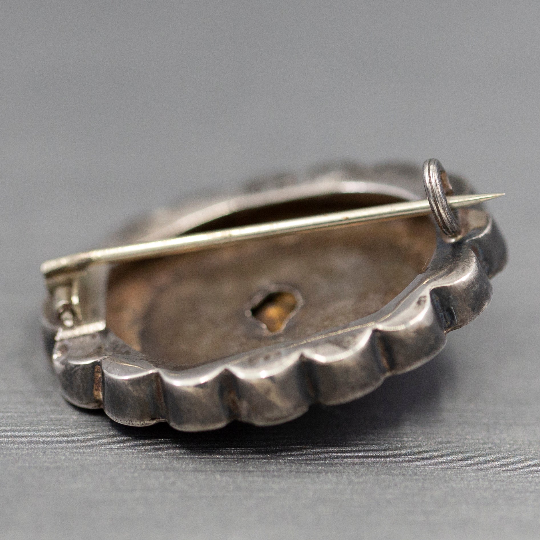 1885 Victorian English Silver and Paste Engraved Brooch Pin