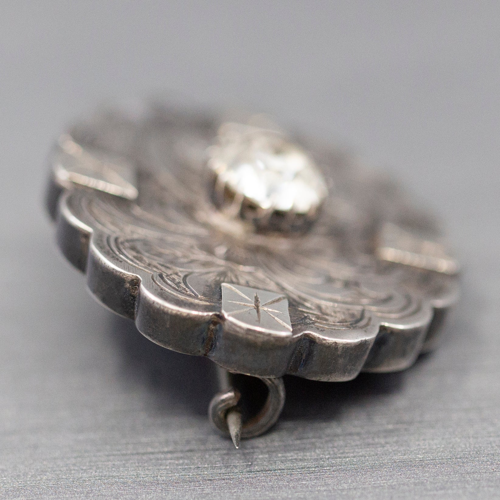 1885 Victorian English Silver and Paste Engraved Brooch Pin