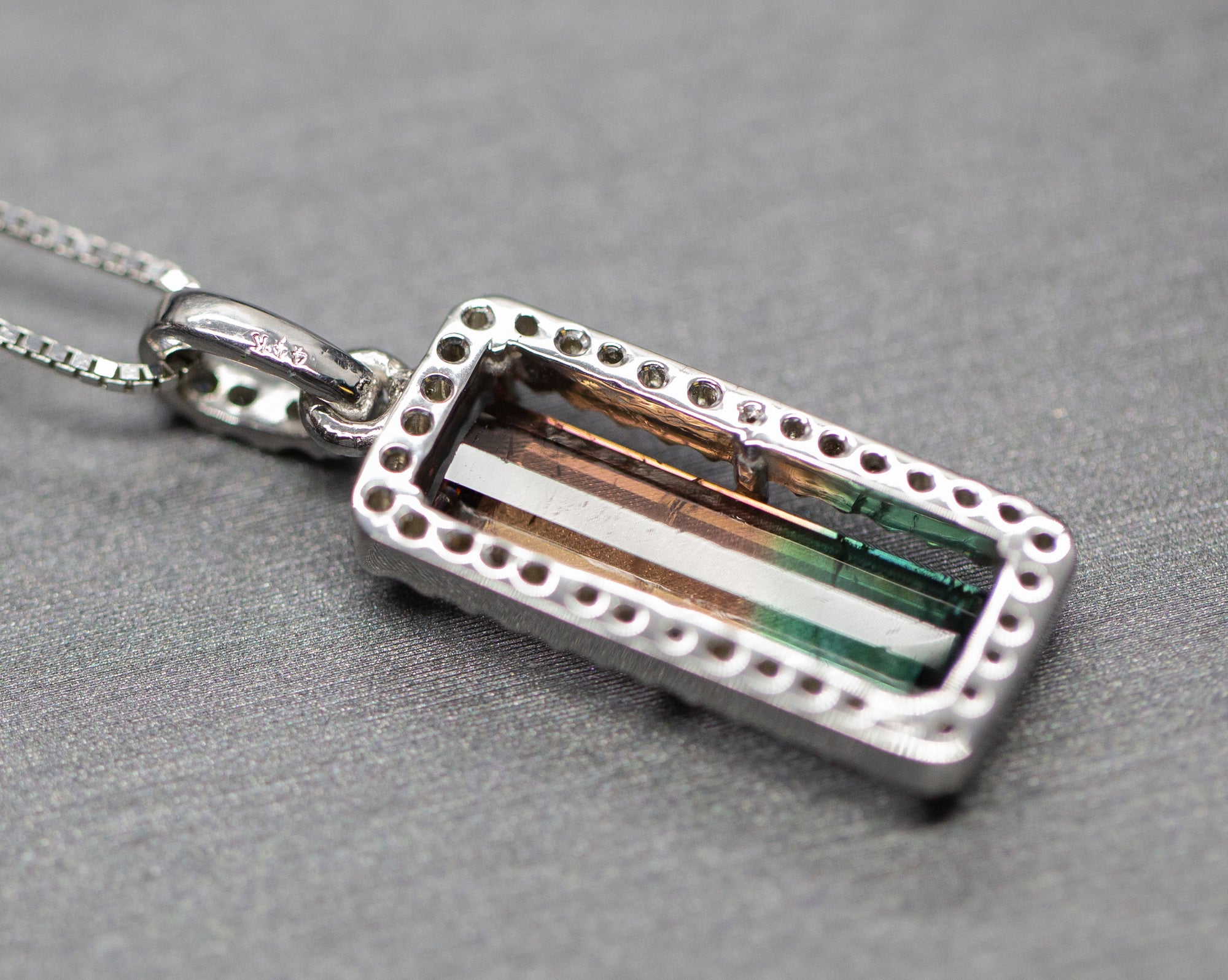 Handcrafted Natural Watermelon Tourmaline and Diamond Pendant Necklace 14k White Gold