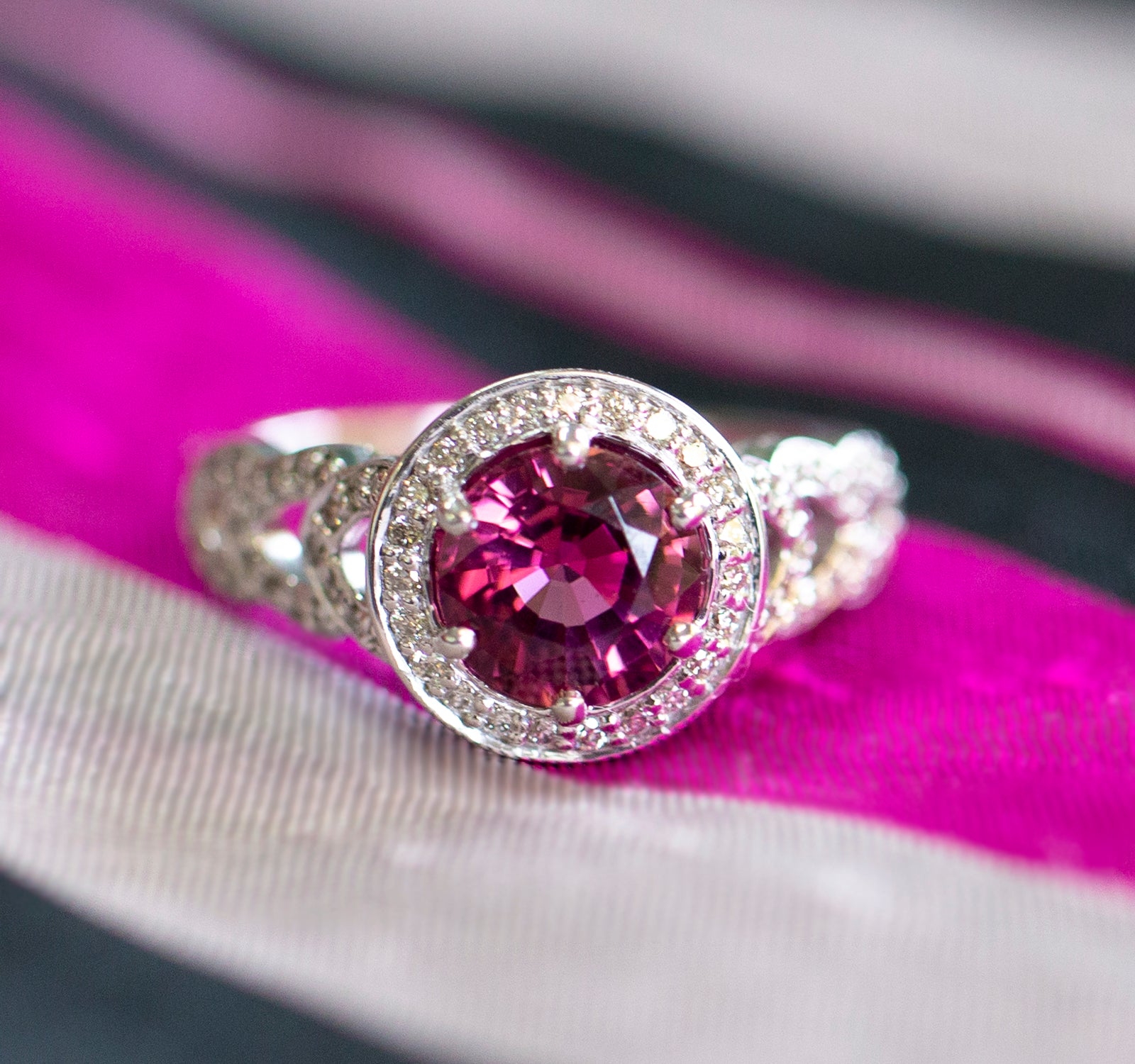 Handcrafted 2.13ctw Striking Pink Tourmaline and Diamond Ring 14k