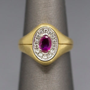 Ruby and Diamond Signet Style Ring in 18k Yellow Gold