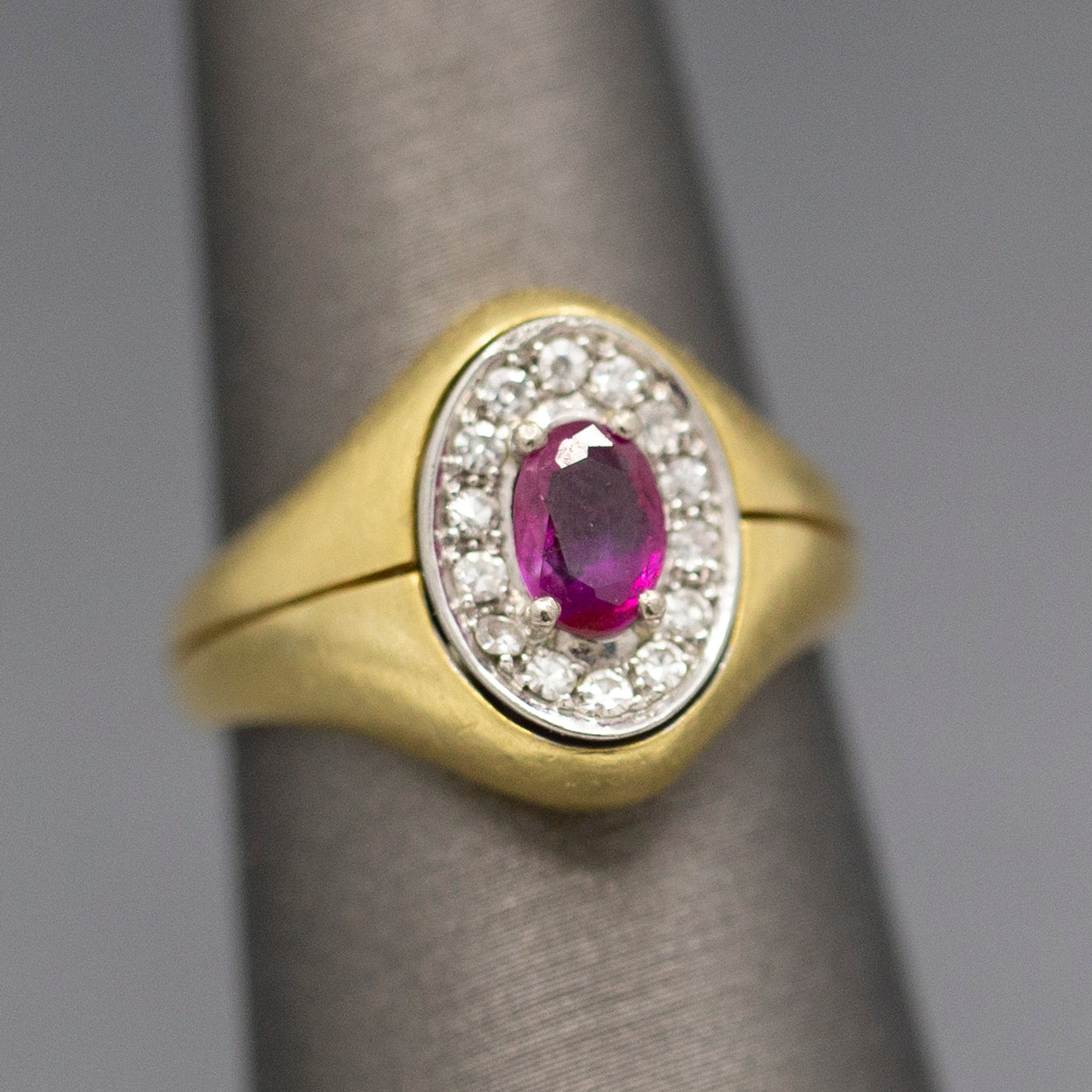 Ruby and Diamond Signet Style Ring in 18k Yellow Gold