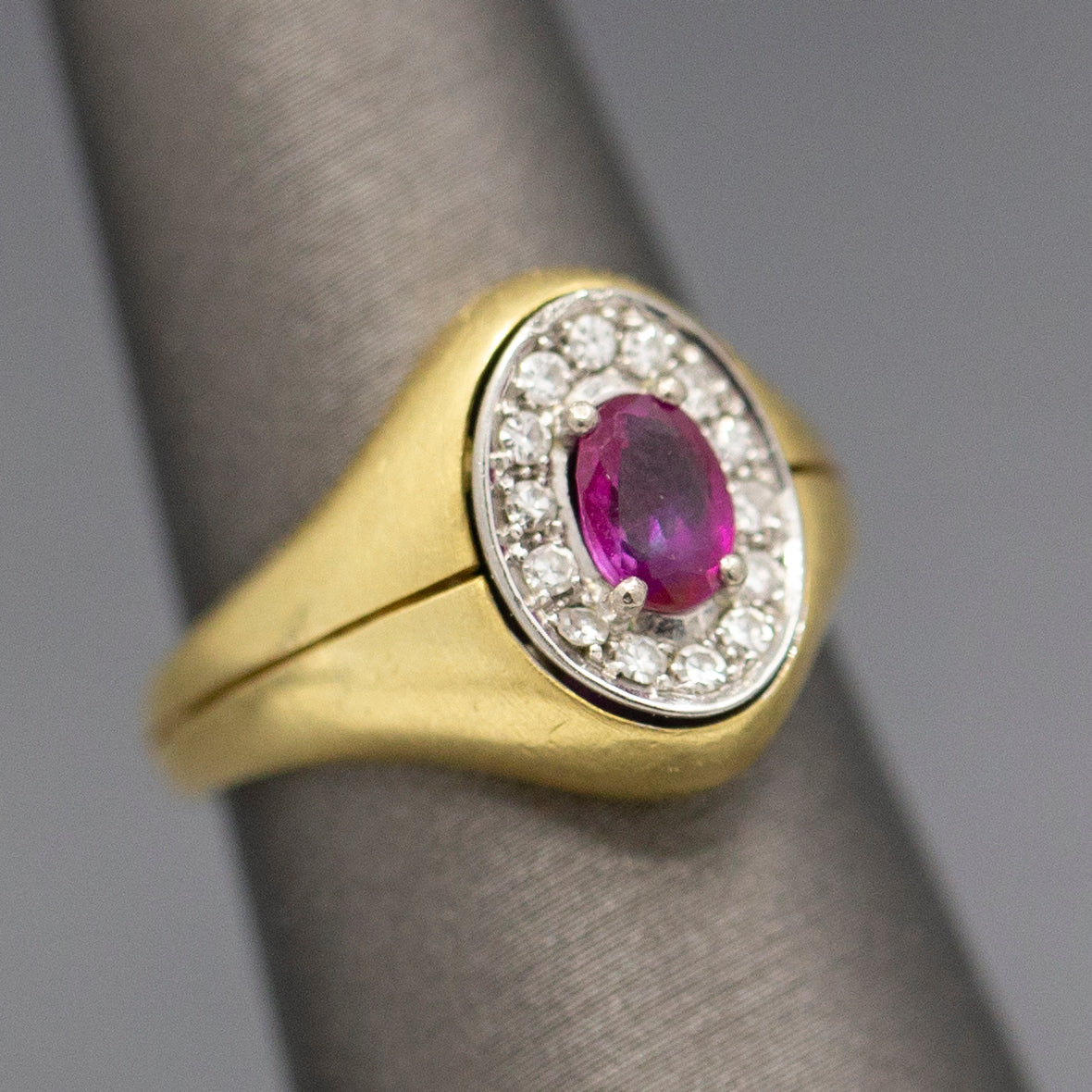 Ruby and Diamond Signet Style Ring in 18k Yellow Gold