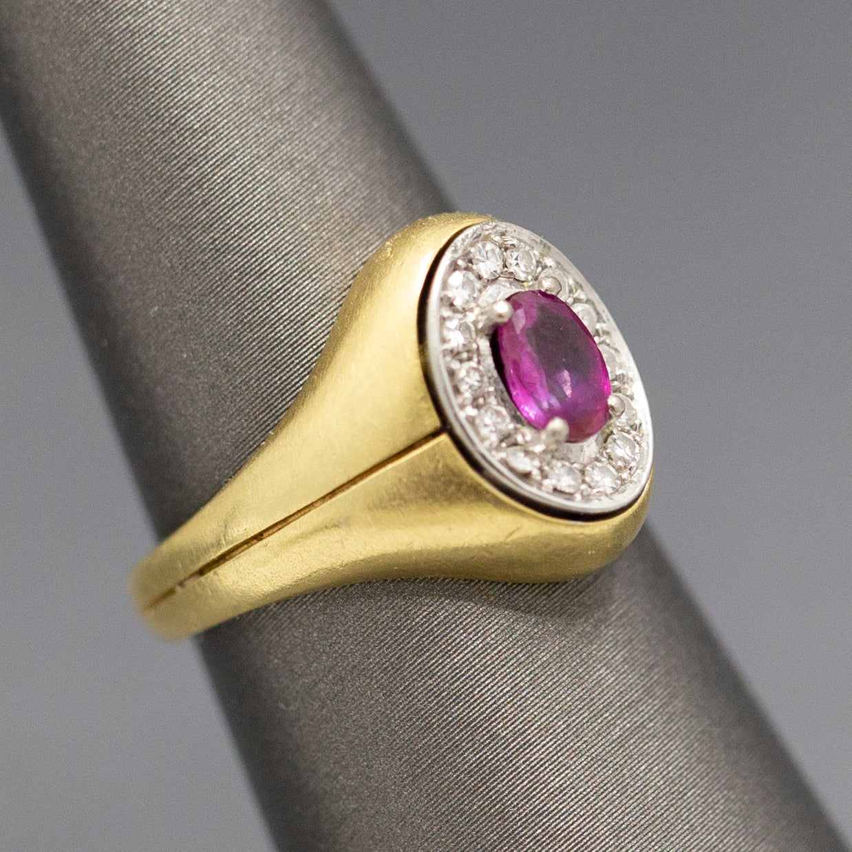 Ruby and Diamond Signet Style Ring in 18k Yellow Gold