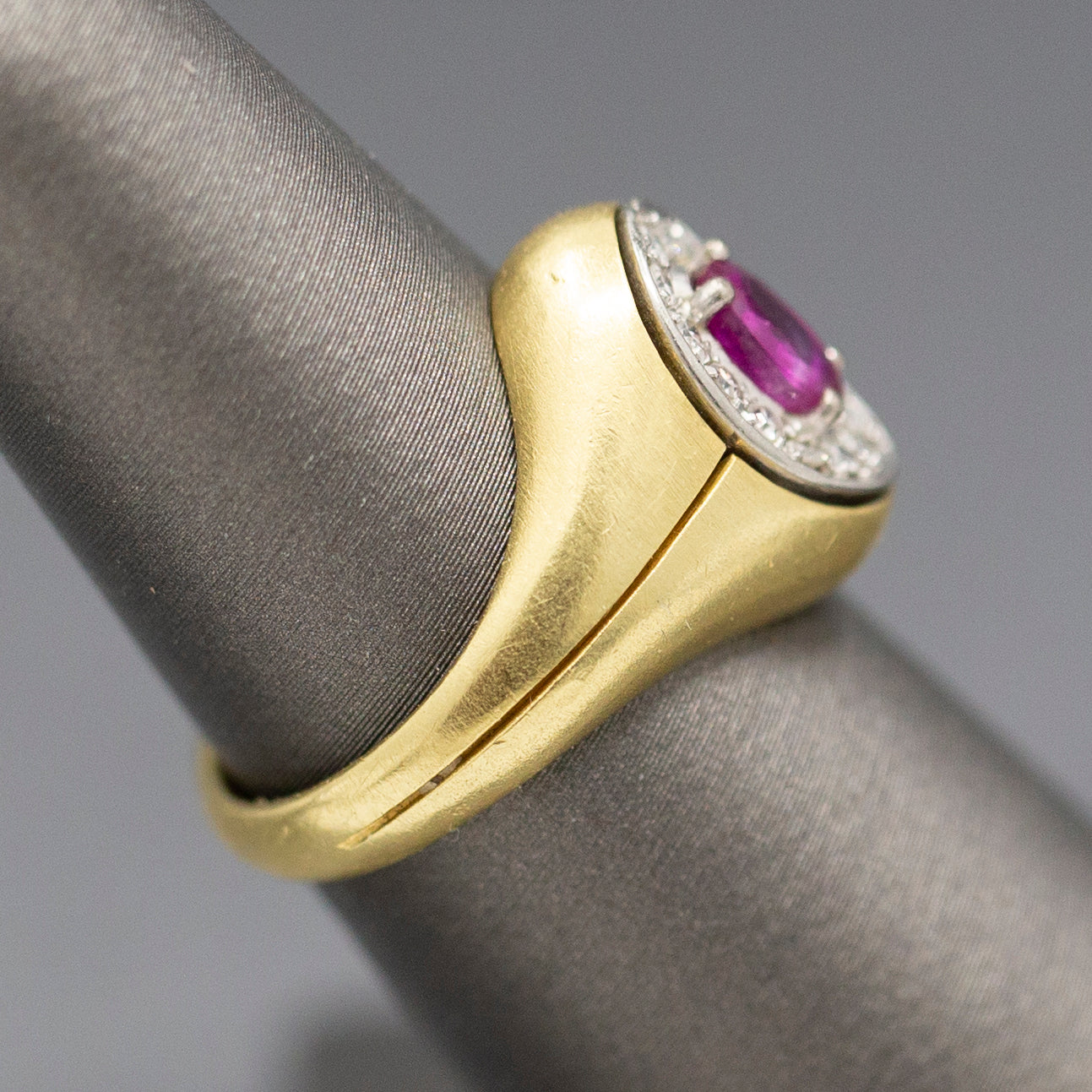 Ruby and Diamond Signet Style Ring in 18k Yellow Gold