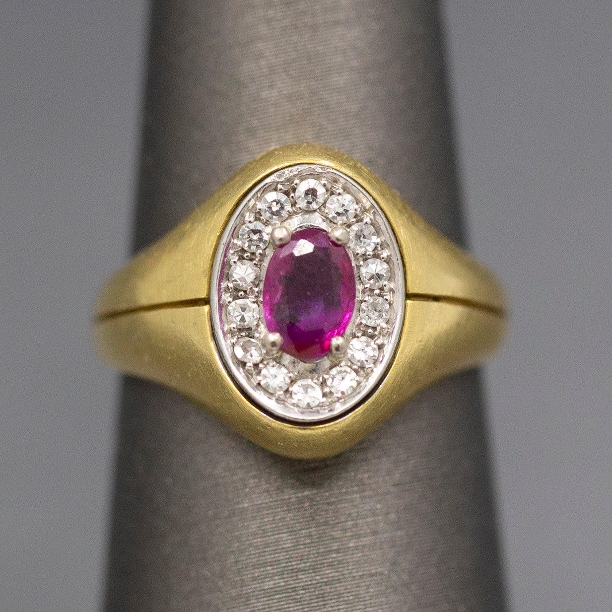 Ruby and Diamond Signet Style Ring in 18k Yellow Gold