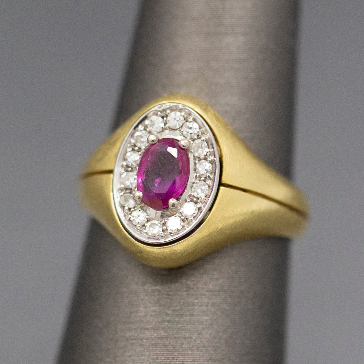 Ruby and Diamond Signet Style Ring in 18k Yellow Gold