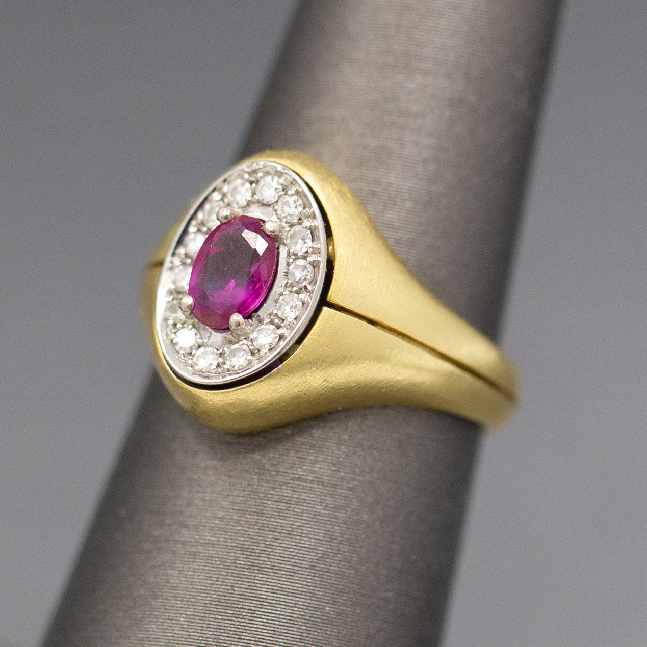 Ruby and Diamond Signet Style Ring in 18k Yellow Gold