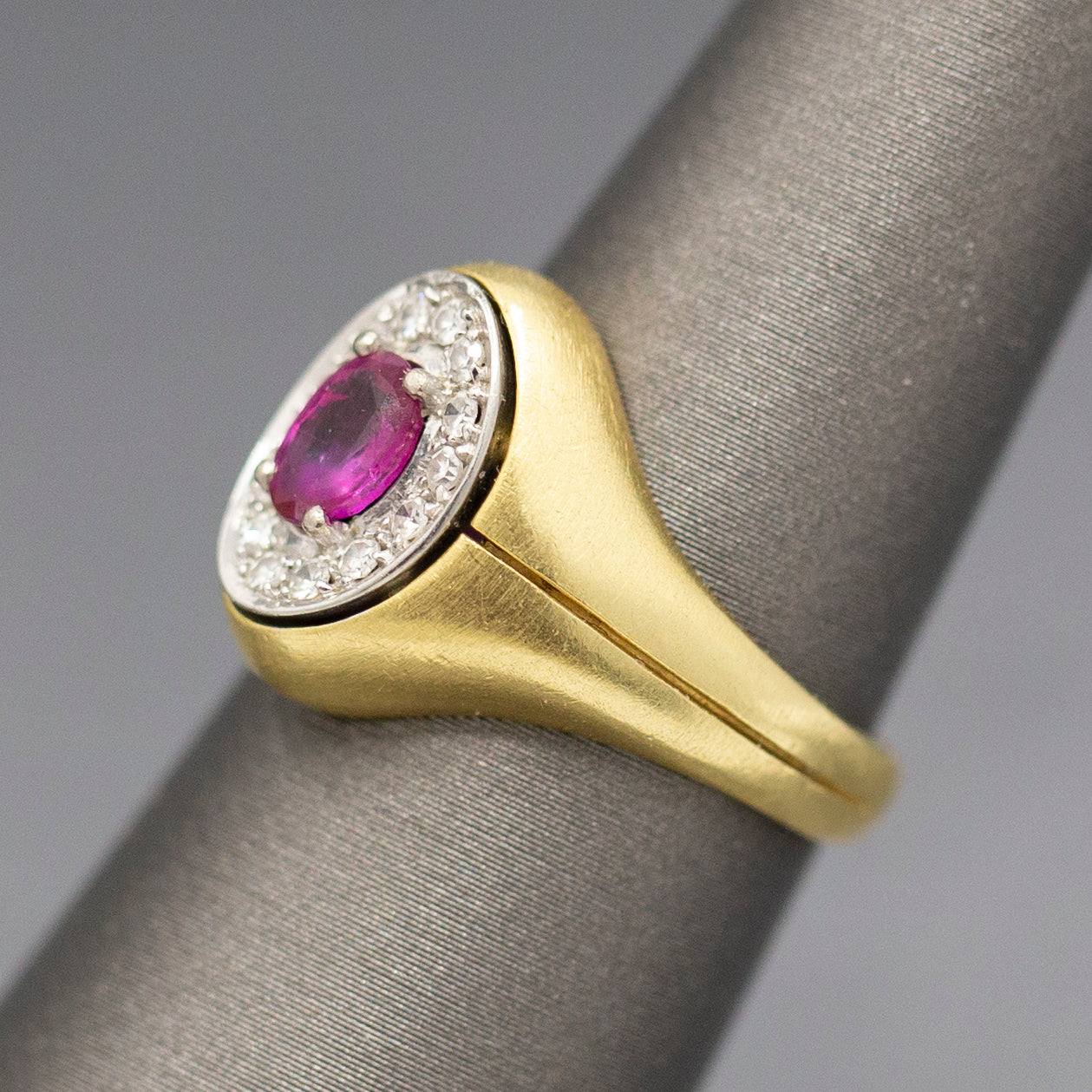 Ruby and Diamond Signet Style Ring in 18k Yellow Gold