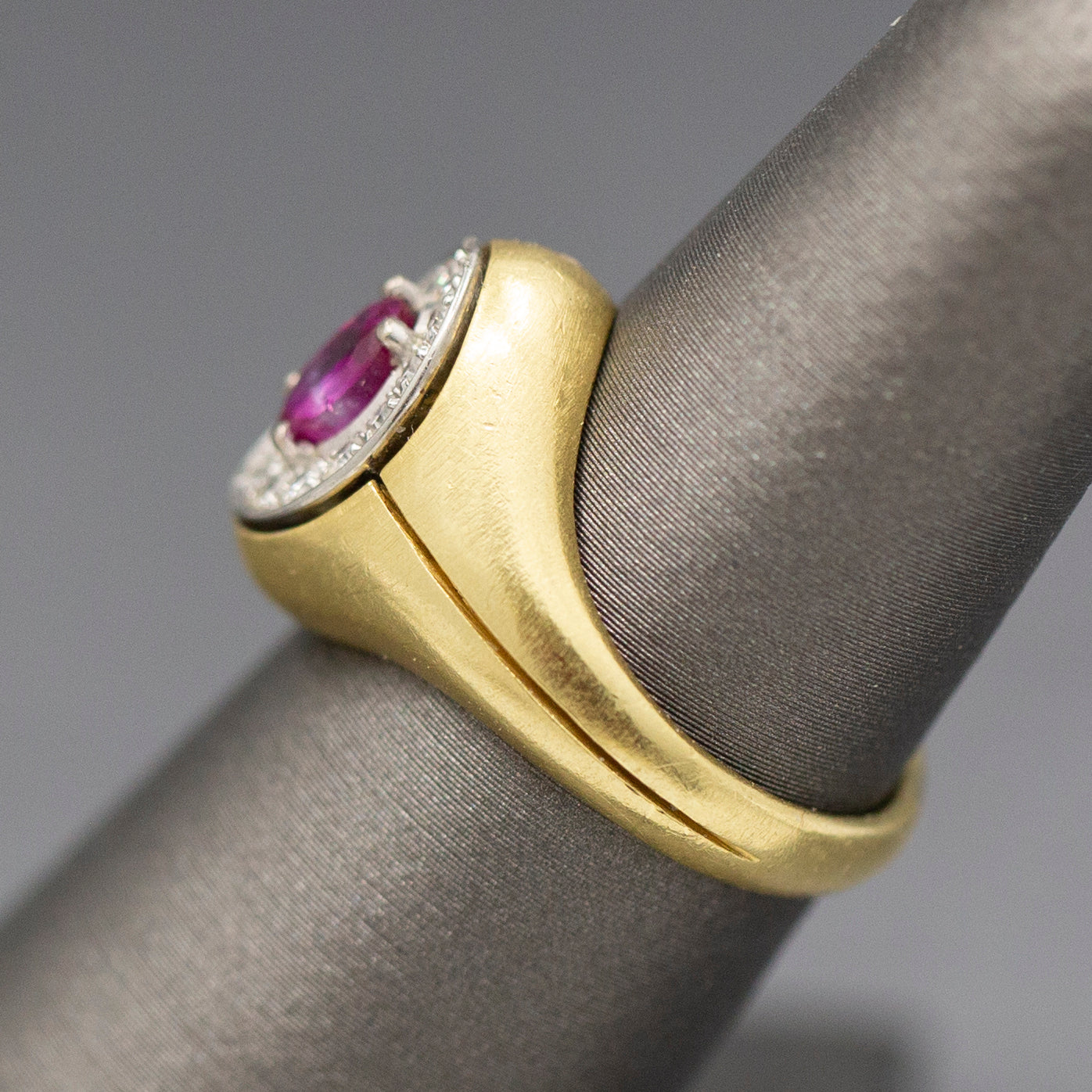 Ruby and Diamond Signet Style Ring in 18k Yellow Gold