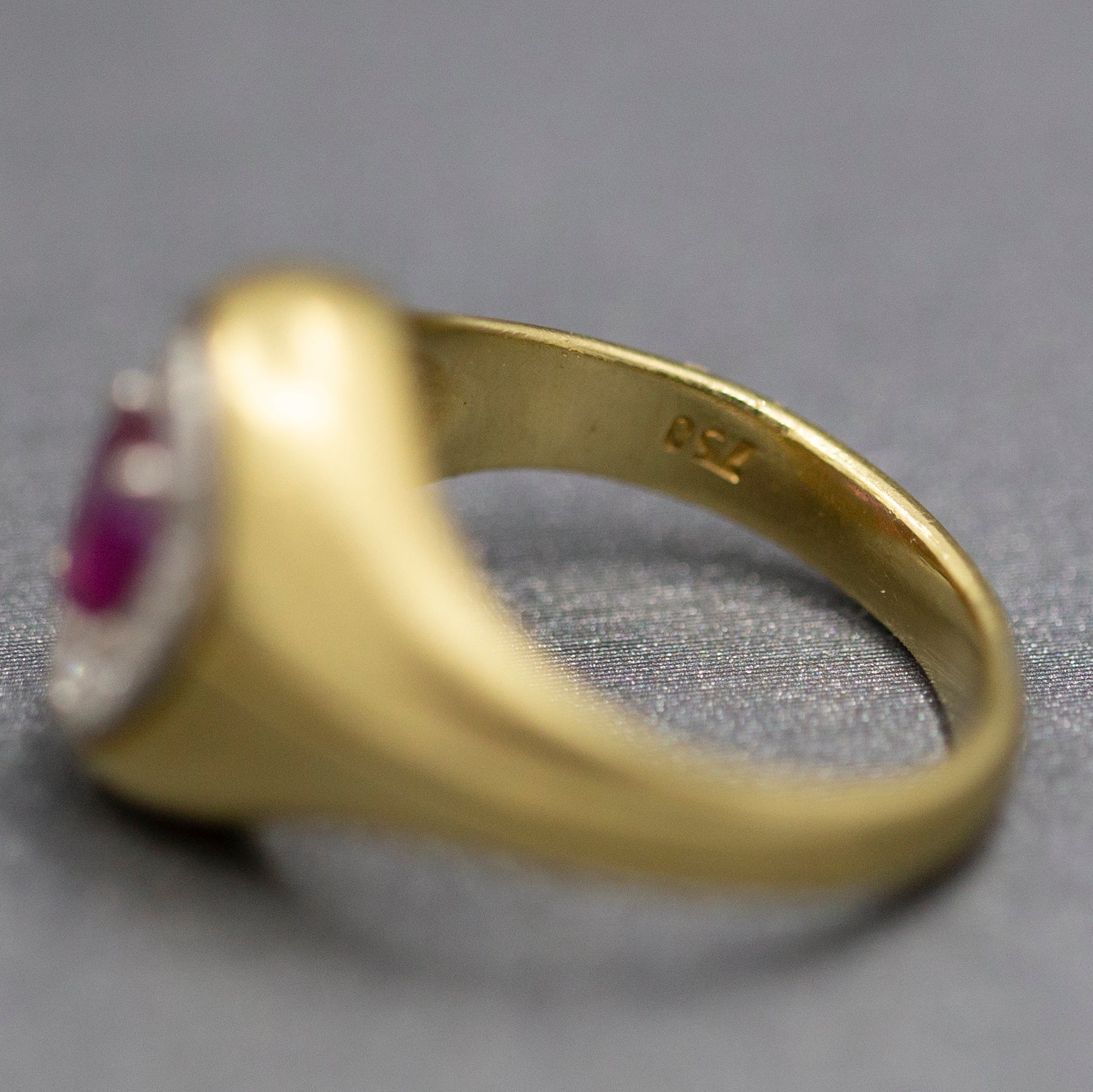 Ruby and Diamond Signet Style Ring in 18k Yellow Gold