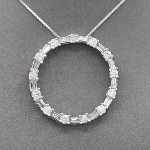 JWBR Baguette and Round Cut Diamond Circle Pendant Necklace in 10k White Gold