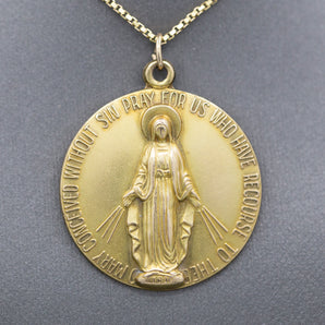 Victorian Virgin Mary Catholic Religious Medal Pendant in 10k Yellow Gold