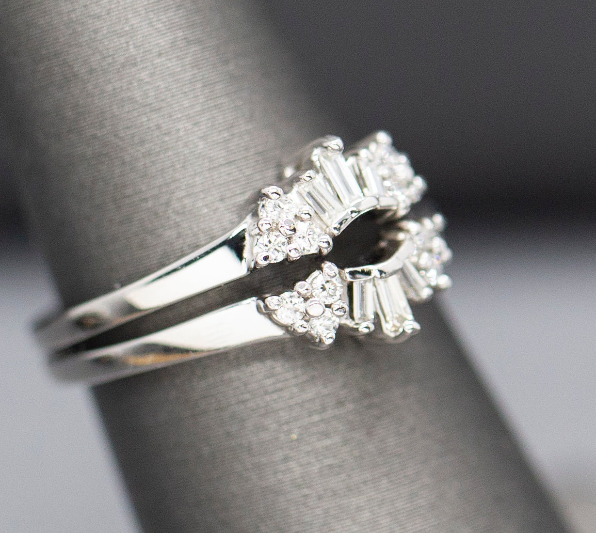 0.28ctw Round and Baguette Diamond Ring Guard Contour Wedding Ring 14k