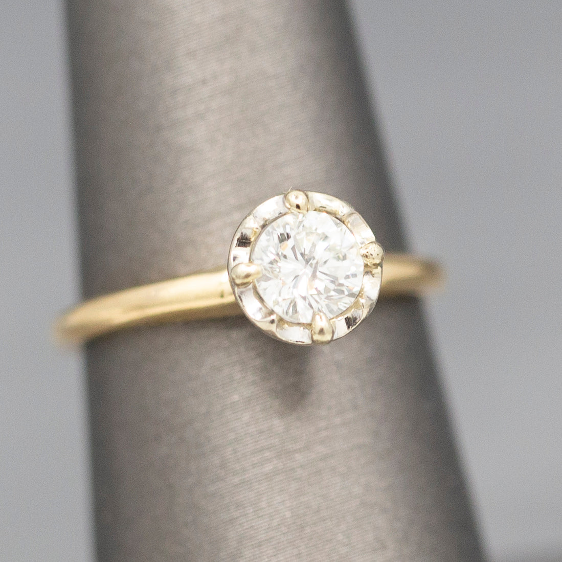 Feminine Round Brilliant Cut Diamond Solitaire Engagement Ring with Illusion Head in 14k Yellow Gold