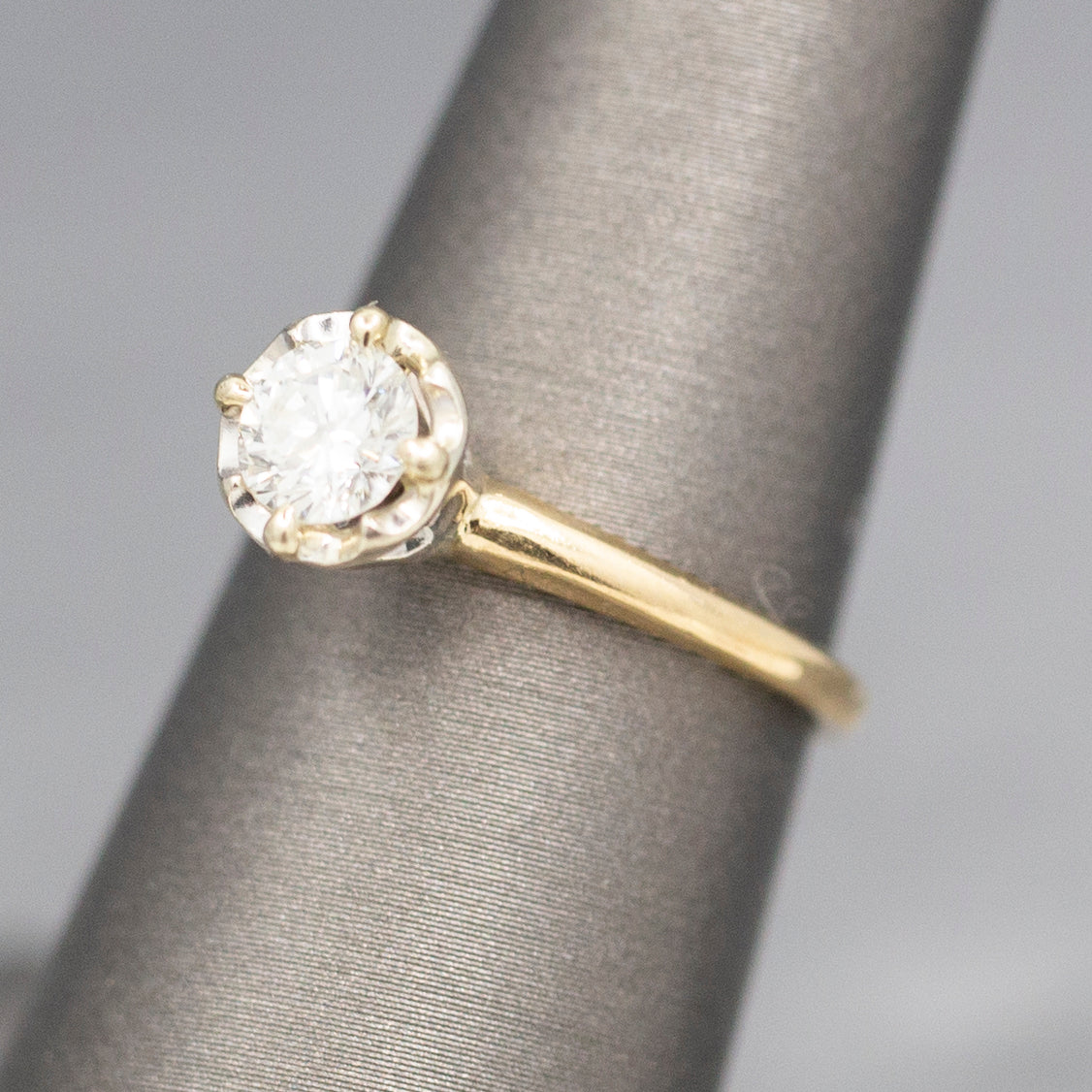 Feminine Round Brilliant Cut Diamond Solitaire Engagement Ring with Illusion Head in 14k Yellow Gold
