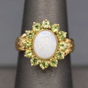 Opal and Peridot Low Profile Cluster Ring in 10k Yellow Gold