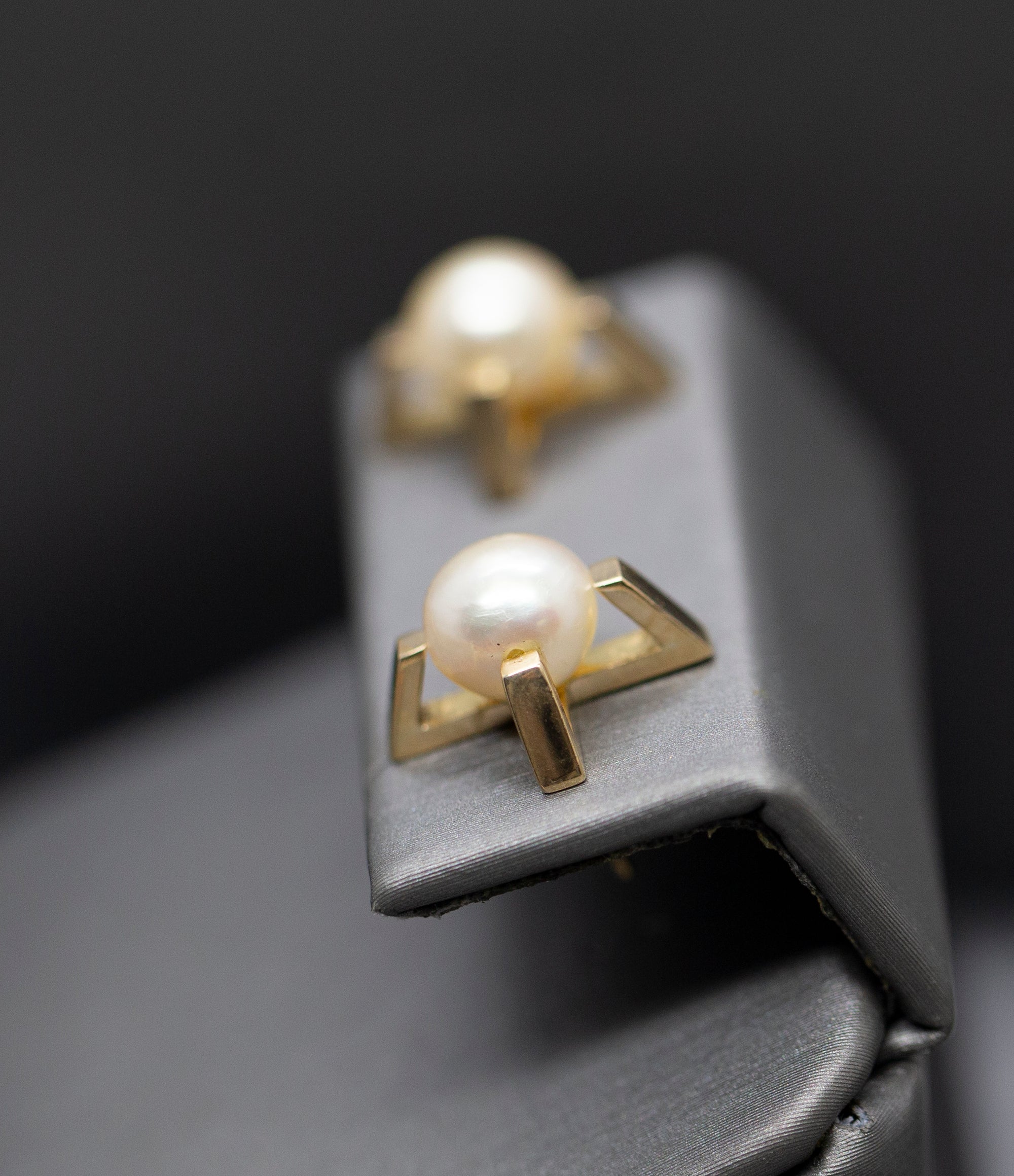 Upcycled Bold Geometric Akoya Pearl Stud Earrings in 14k Yellow Gold