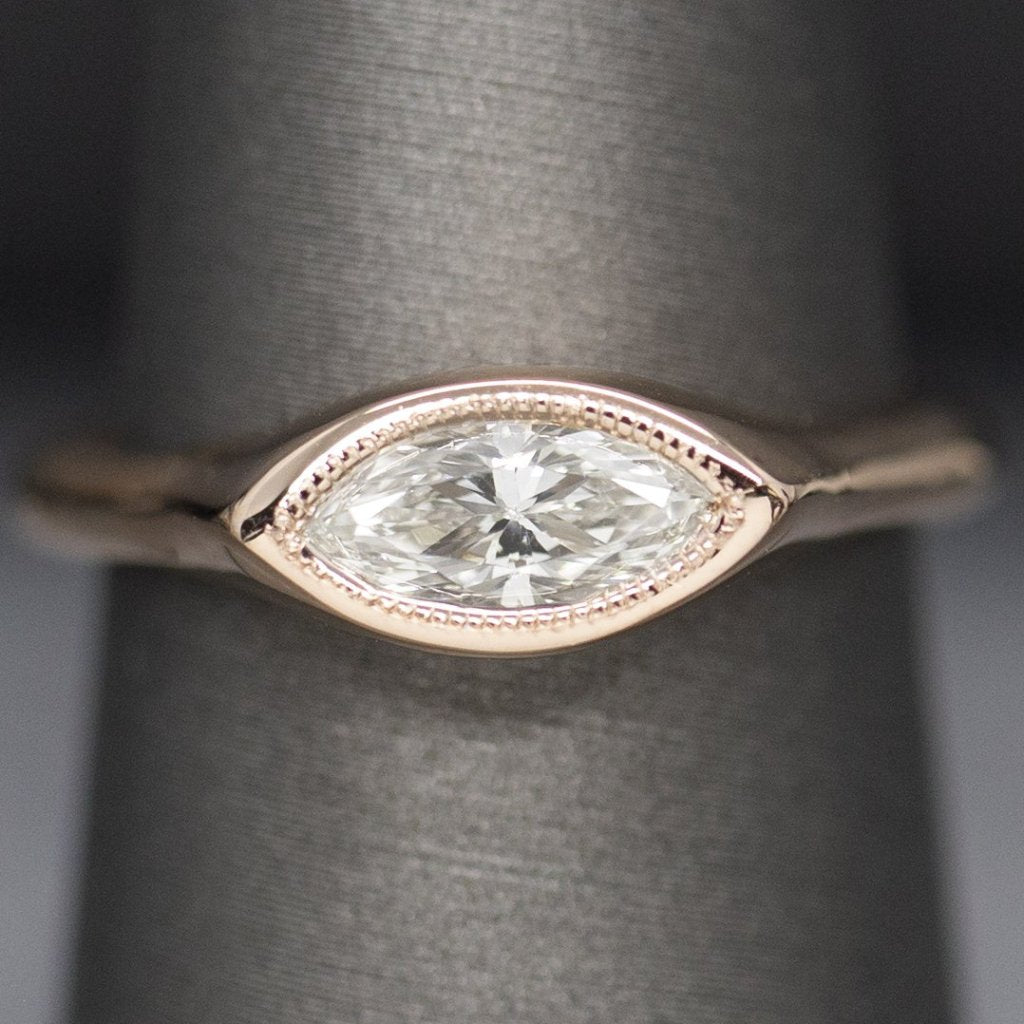 East West 0.69ct Marquise Diamond 14k Rose Gold Ring