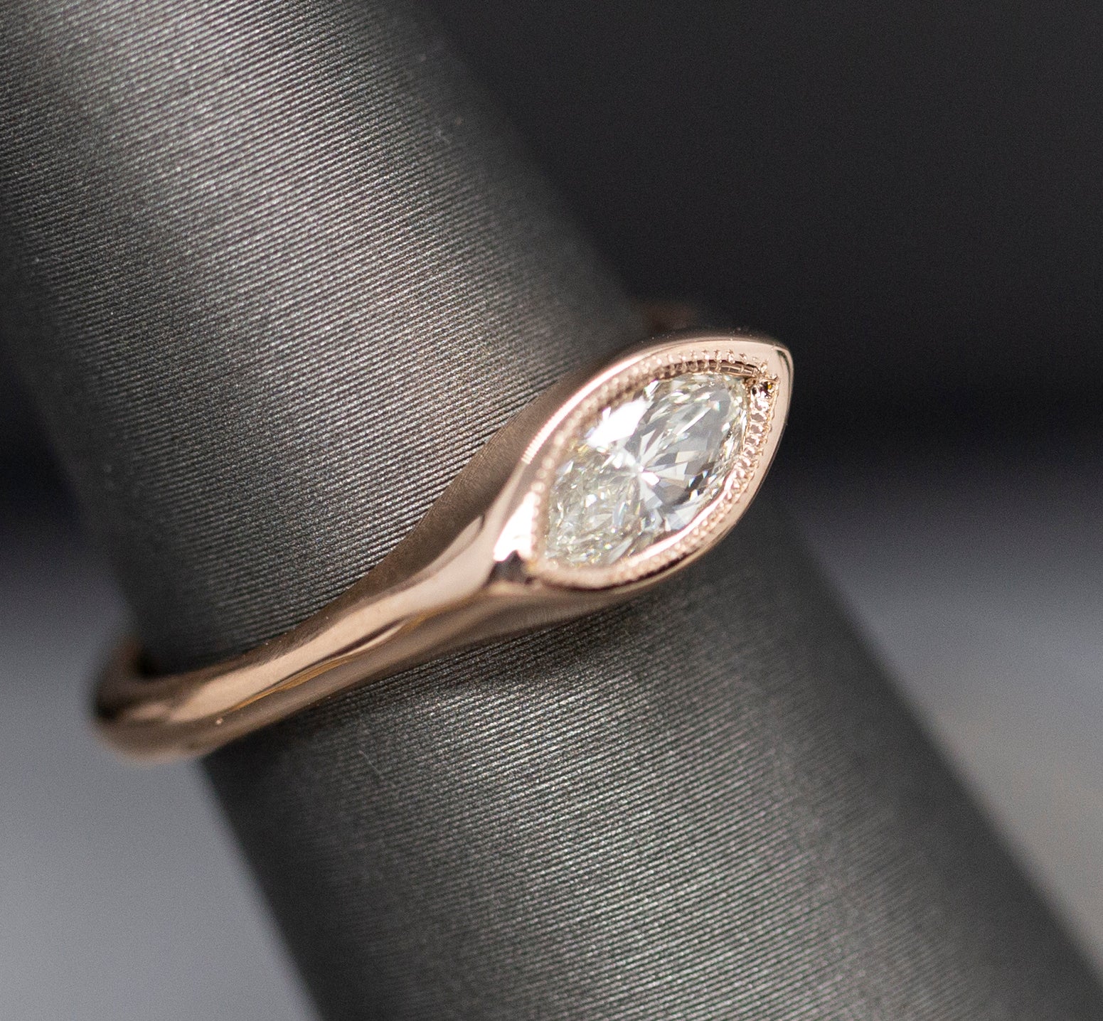 East West 0.69ct Marquise Diamond 14k Rose Gold Ring