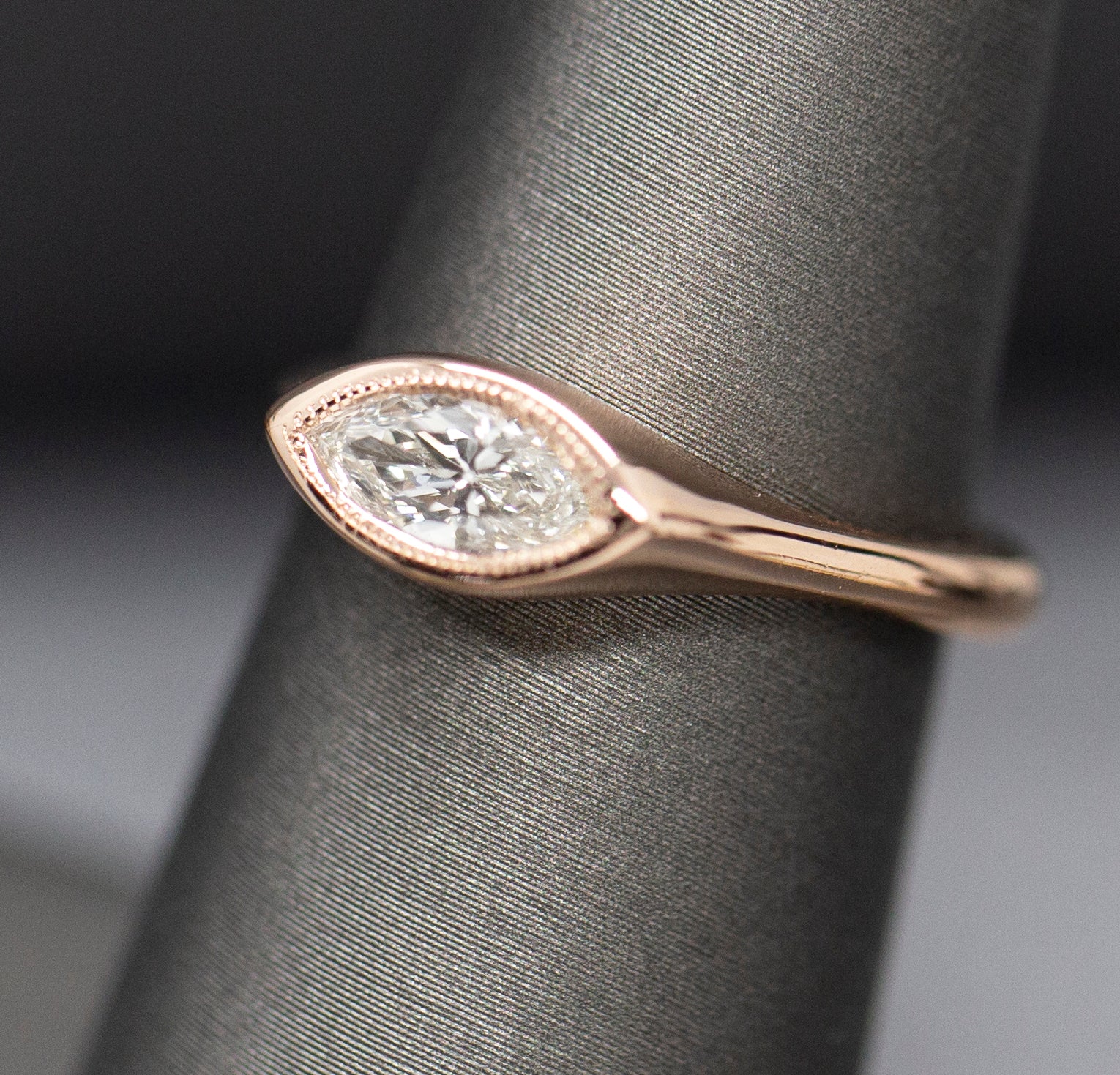 East West 0.69ct Marquise Diamond 14k Rose Gold Ring