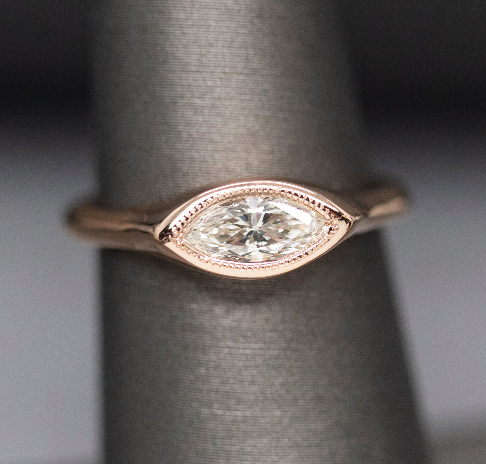 East West 0.69ct Marquise Diamond 14k Rose Gold Ring