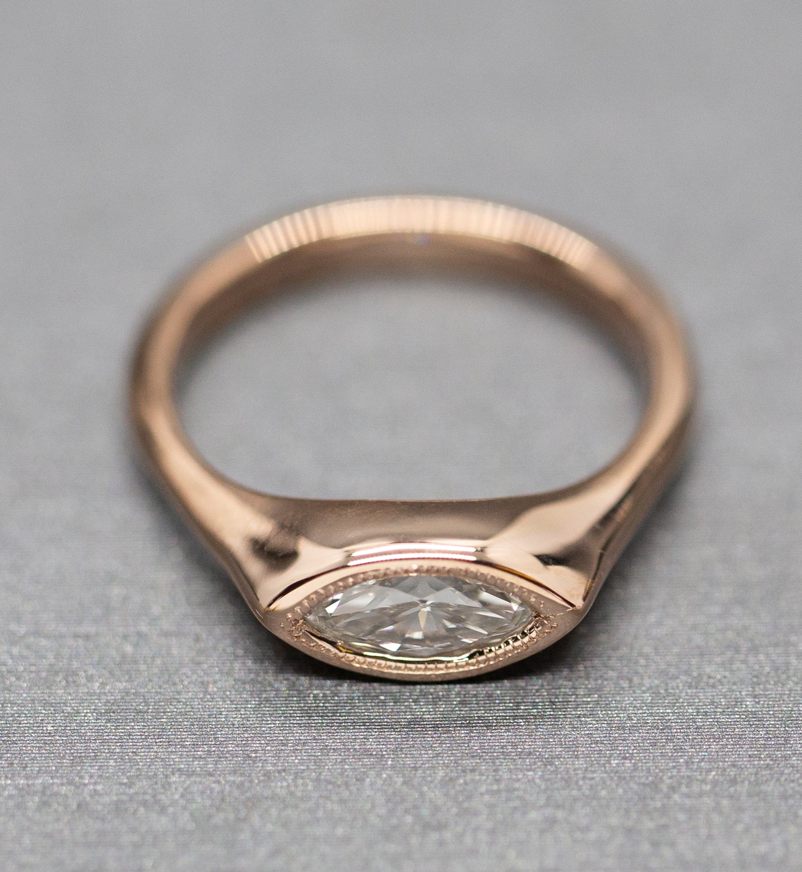East West 0.69ct Marquise Diamond 14k Rose Gold Ring