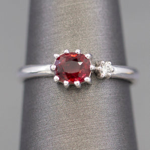 Handcrafted Natural Red Spinel and Diamond Crown Ring in 14k White Gold