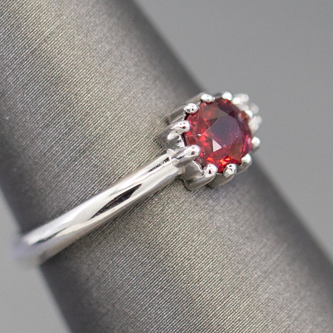 Handcrafted Natural Red Spinel and Diamond Crown Ring in 14k White Gold