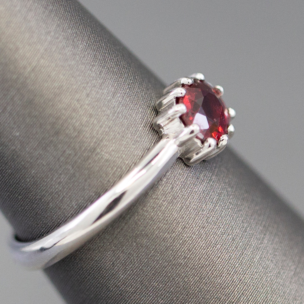 Handcrafted Natural Red Spinel and Diamond Crown Ring in 14k White Gold