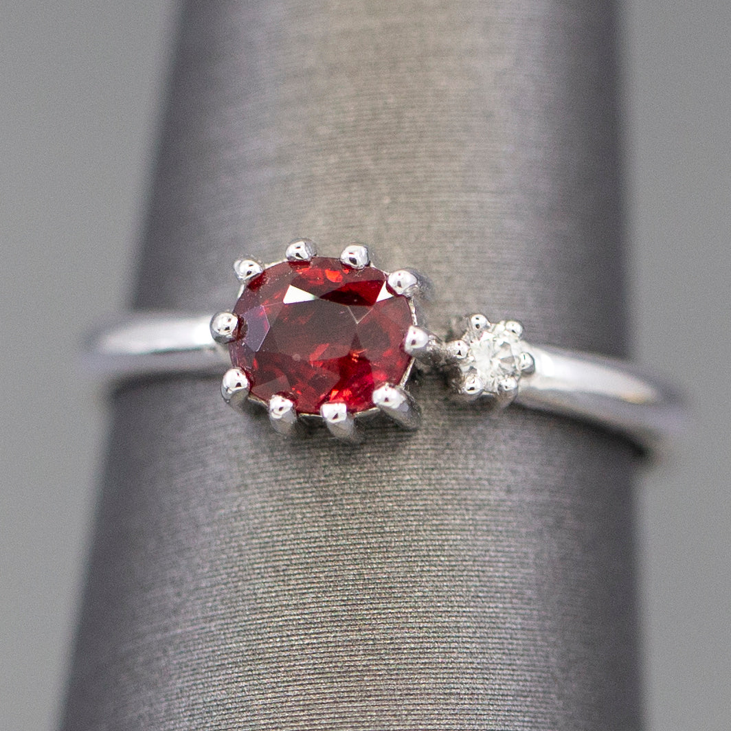 Handcrafted Natural Red Spinel and Diamond Crown Ring in 14k White Gold