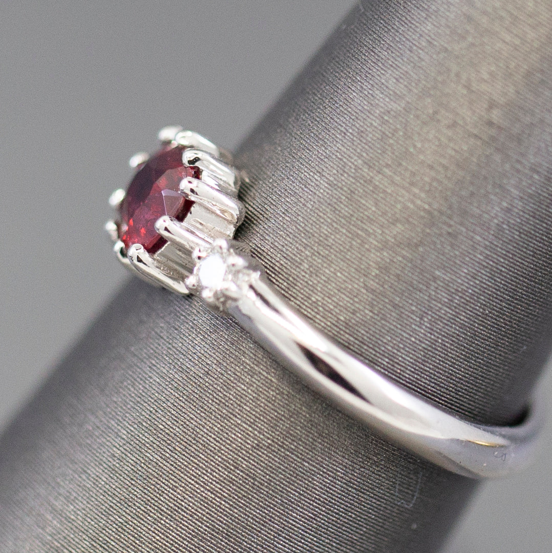 Handcrafted Natural Red Spinel and Diamond Crown Ring in 14k White Gold