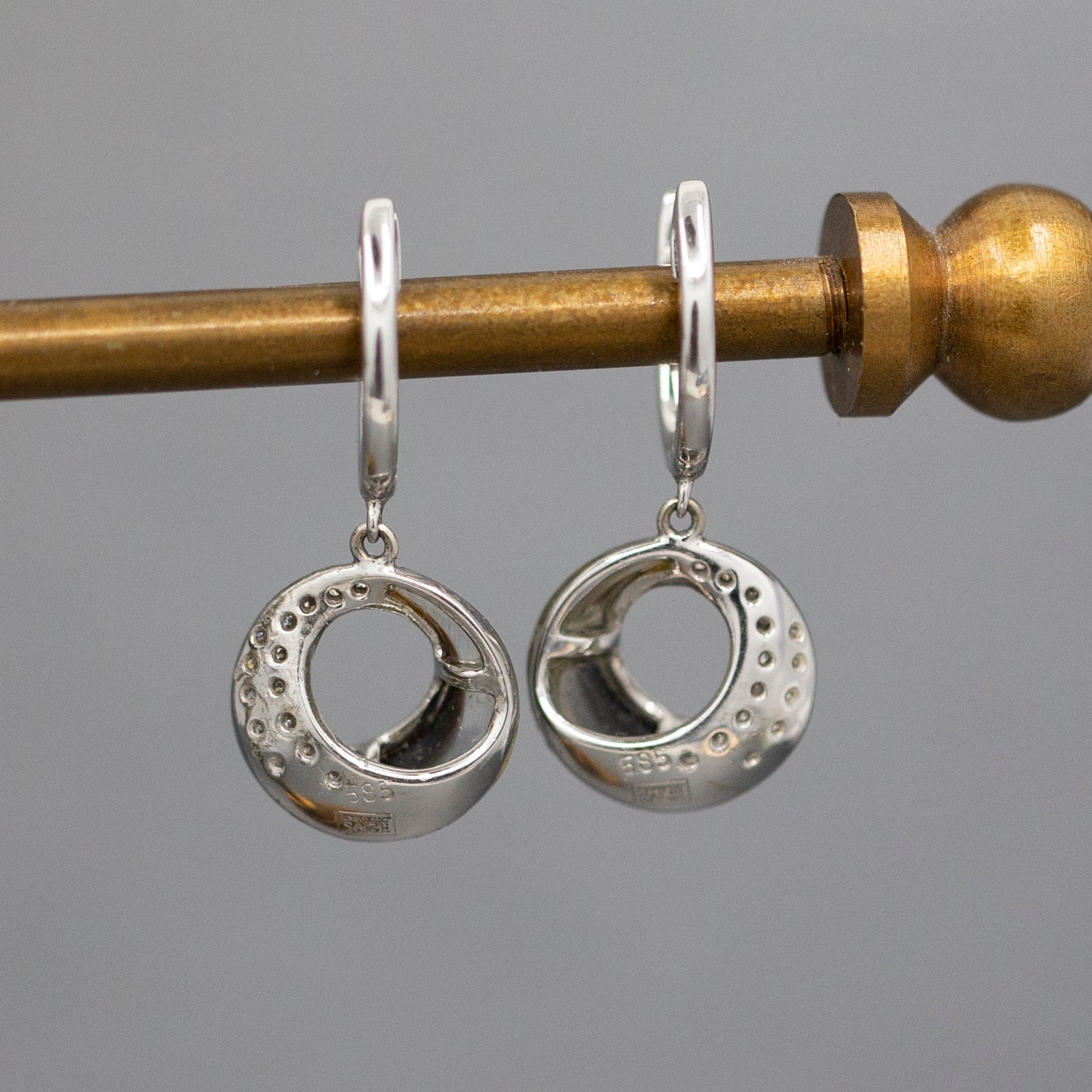 Frederic Sage Venus Crescent Black Mother of Pearl and Pave' Diamond Earrings in 14k White Gold