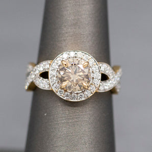 Rich Natural Chocolate and White Diamond Ring in 18k Yellow and White Gold