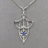 Art Nouveau Inspired Sapphire Pendant Necklace in 14k White Gold 18"