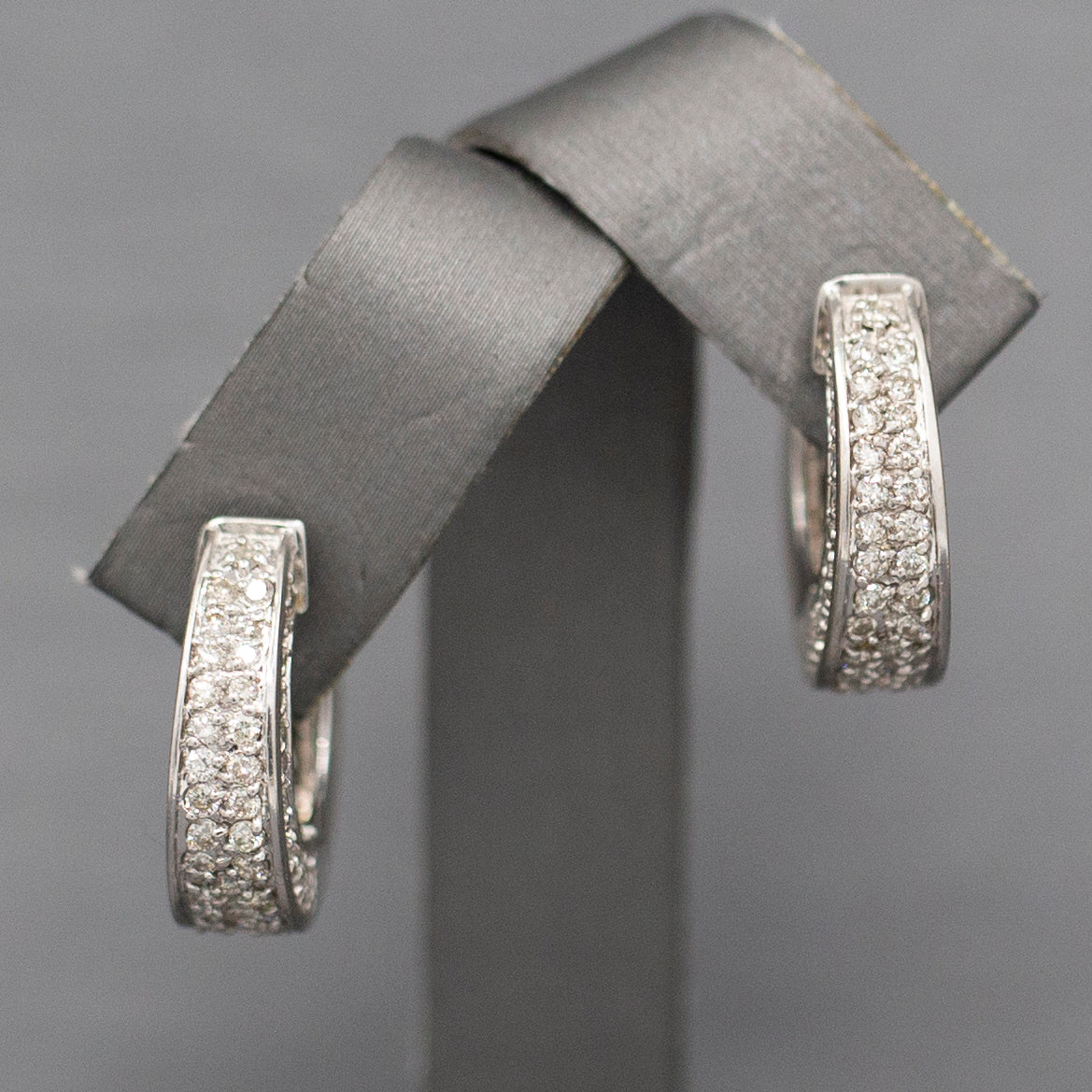 Gorgeous Hinged Diamond Pave Huggie Hoop Earrings in 14k White Gold