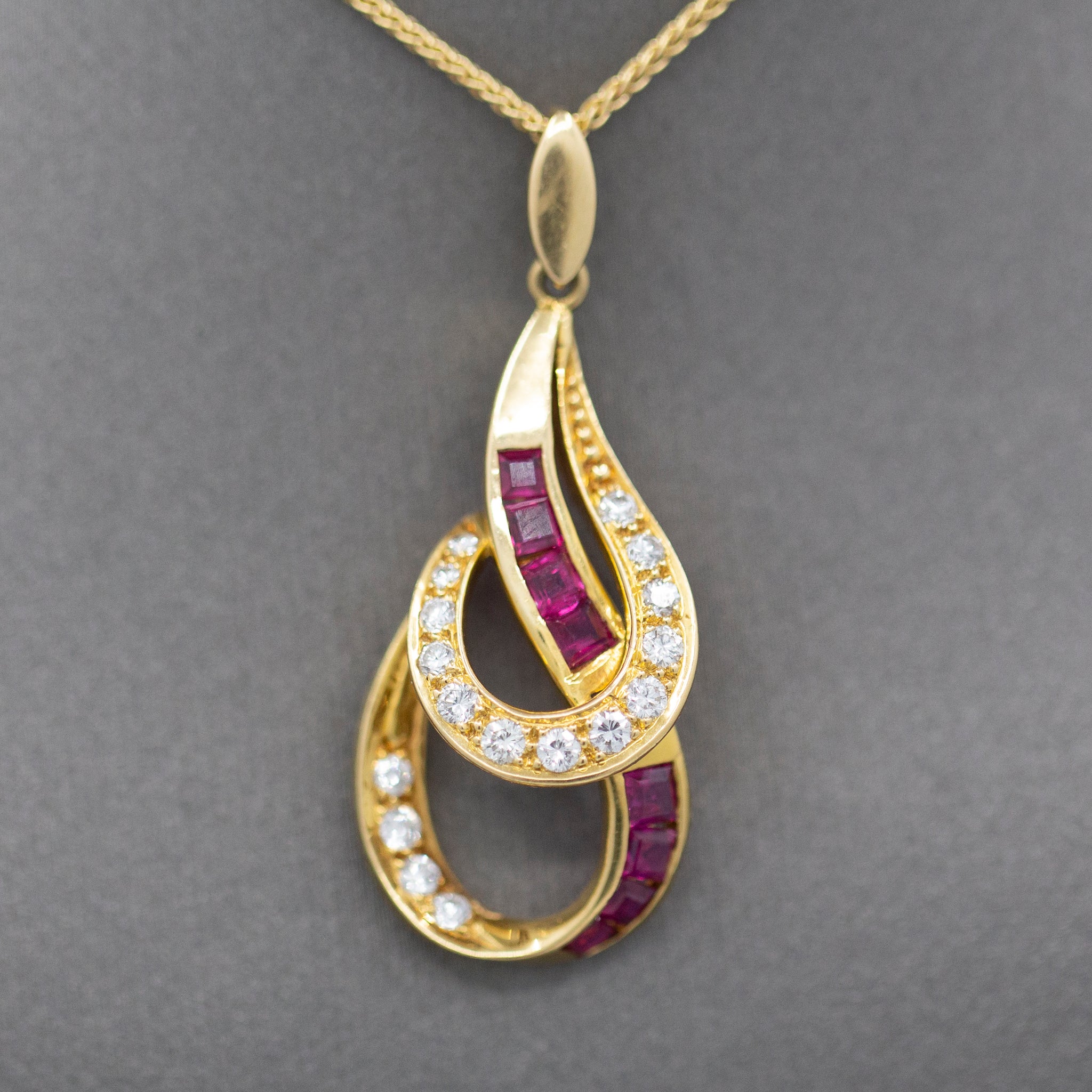 Striking Luxe Natural Ruby and Diamond Pendant Necklace in 18k Yellow Gold