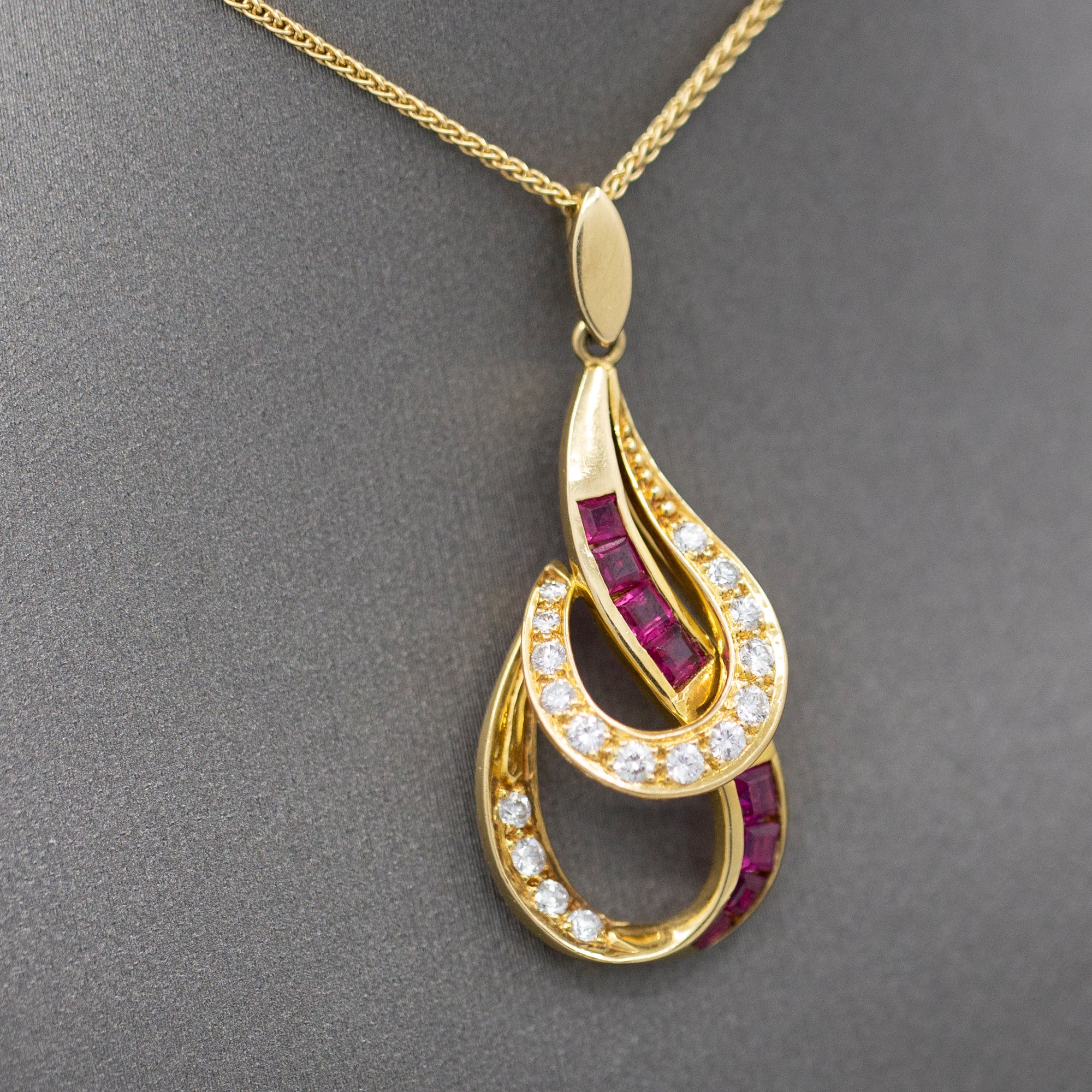 Striking Luxe Natural Ruby and Diamond Pendant Necklace in 18k Yellow Gold