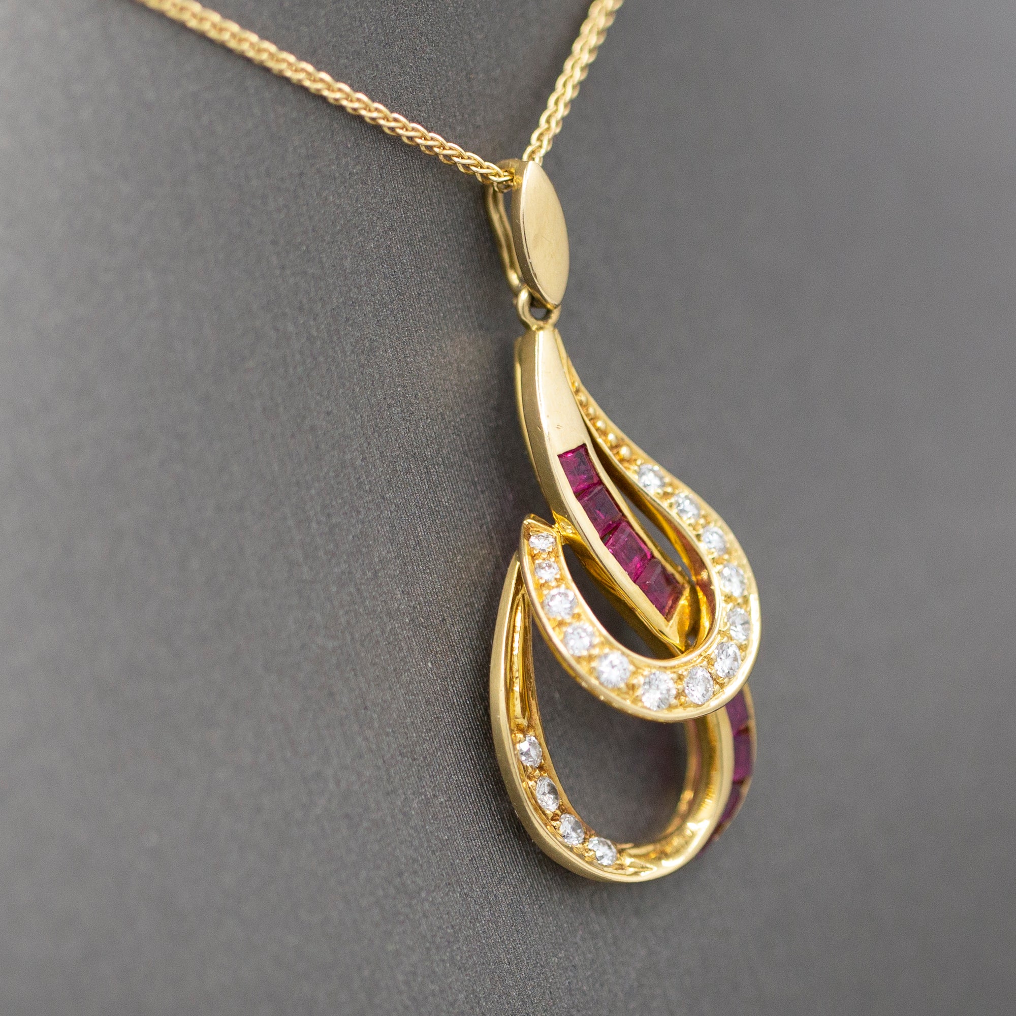 Striking Luxe Natural Ruby and Diamond Pendant Necklace in 18k Yellow Gold