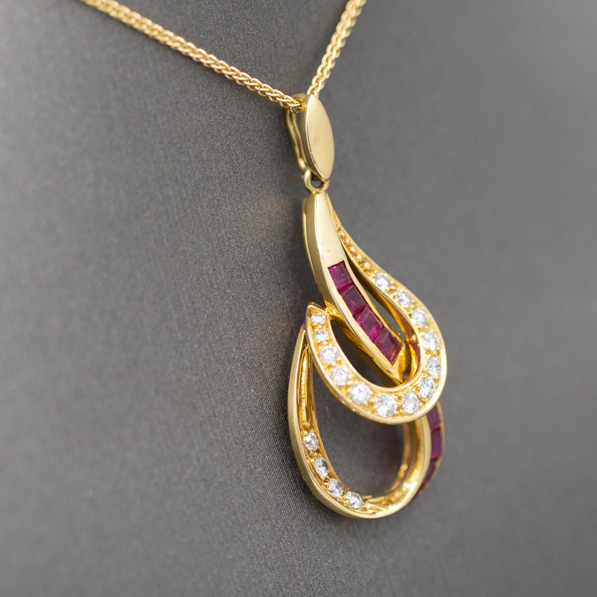 Striking Luxe Natural Ruby and Diamond Pendant Necklace in 18k Yellow Gold
